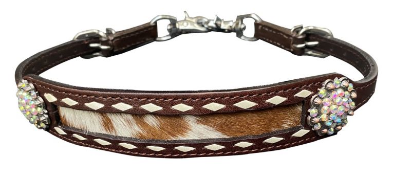 Showman Leather hair on cowhide wither strap with white buckstitch trim